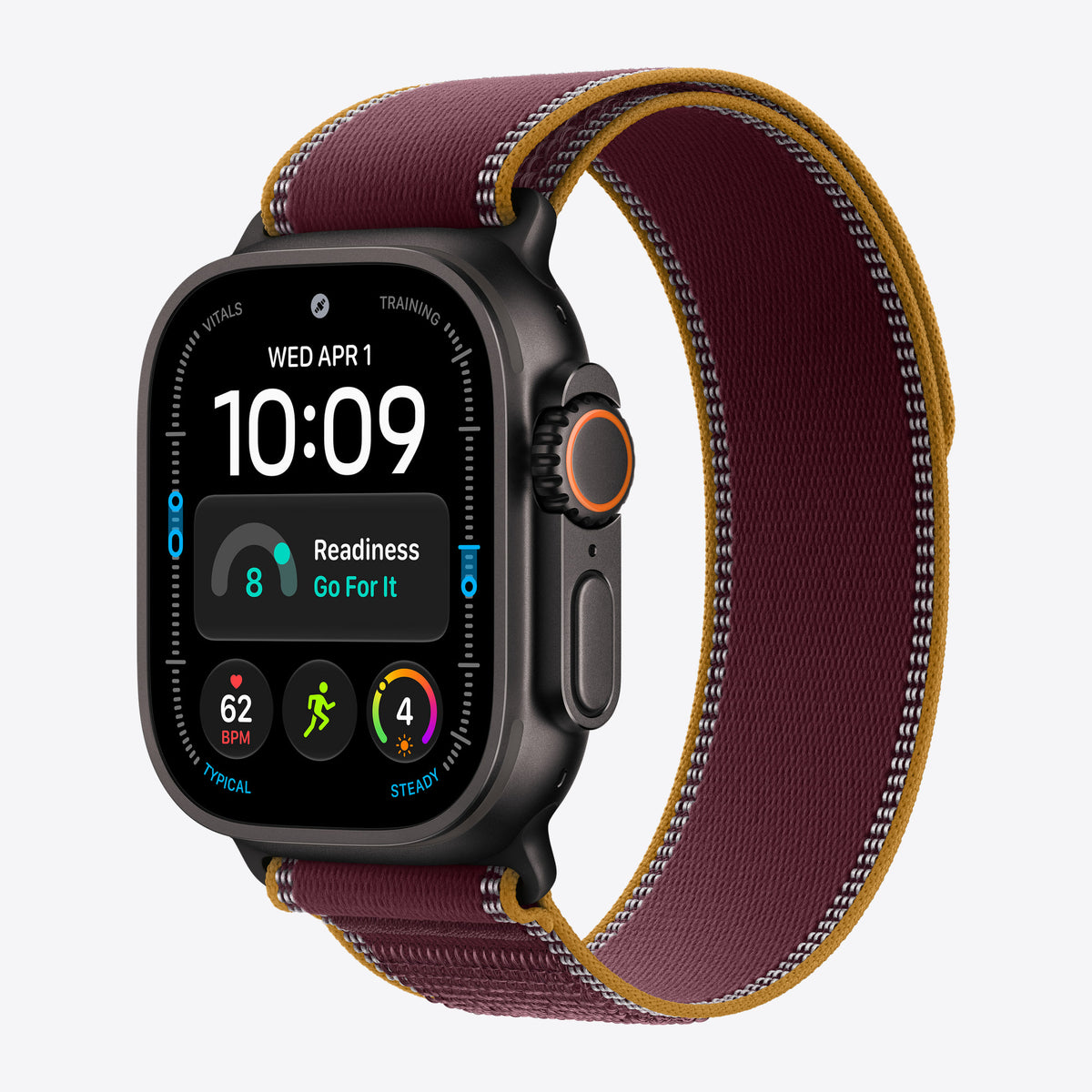 Loop für Smartwatch - 49 mm, schwarze Titanfassung - Größe M/L - Weinrot – Ansicht 2
