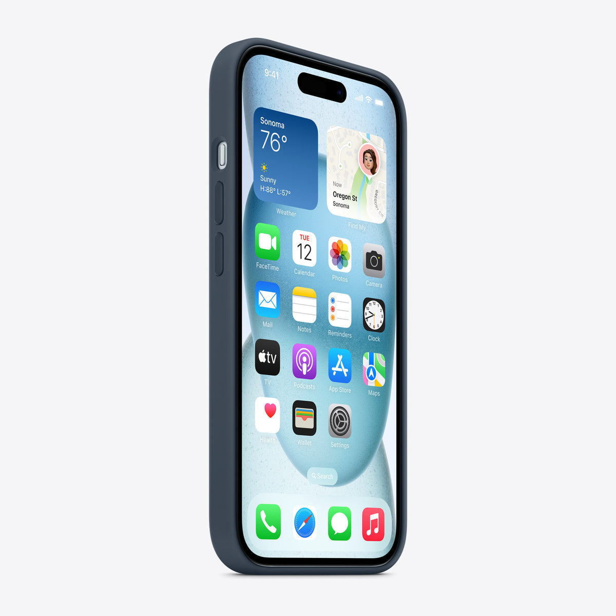 iPhone 15 Silicone Case with MagSafe – Storm Blue – Front view