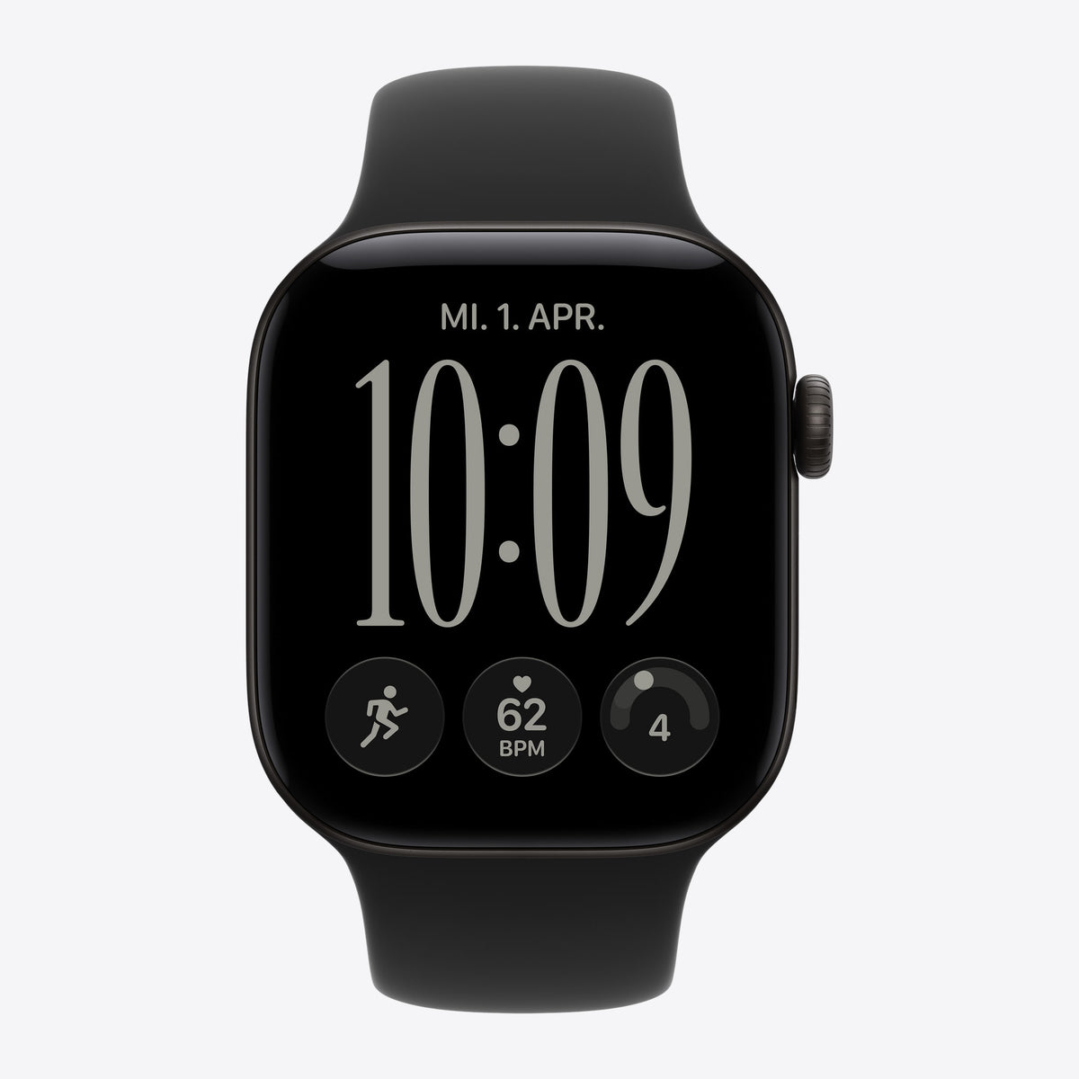 Apple Watch Series 12 Black, Black Sport Band – Front view